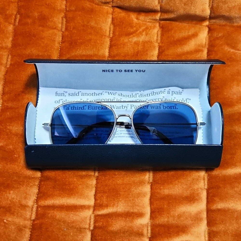 Warby Parker Raider Aviator Sunglasses (Silver Frames Blue Lense)